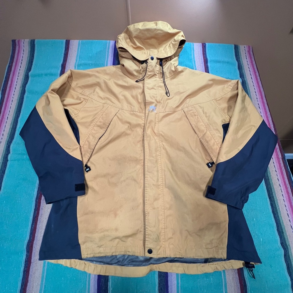 Helly Hansen Rain Jacket Mens XXL Yellow Navy Helly Tech Hooded Ripstop Shell